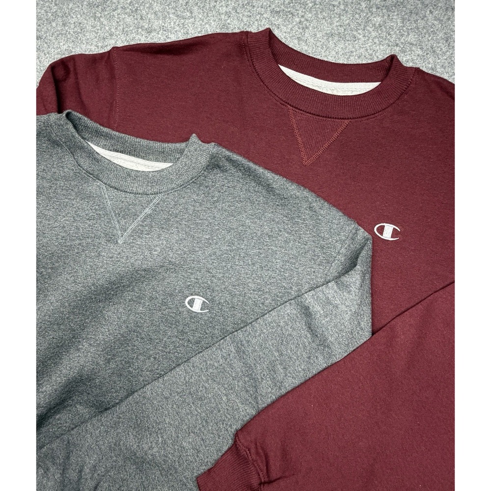 Lot of 2 Champion Crewneck Pullover Sweatshirt Mens Medium Maroon Grey Fleece